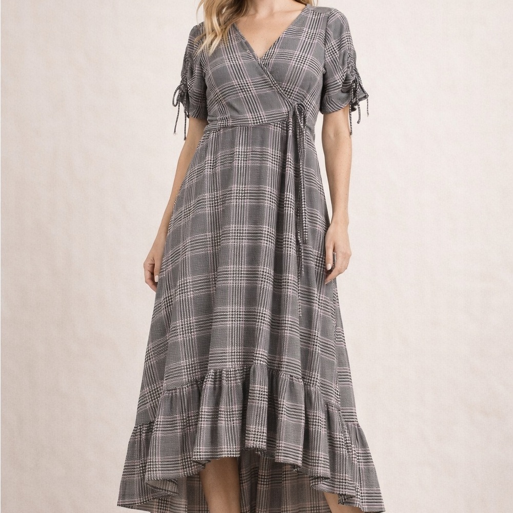 Torrid Plaid V-Neck Gray Dress